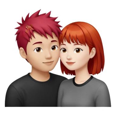 Asian Spiky short red hair  guy kissing redhead white girl with bangs sticker