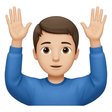 A boy with both hands facing up saying 67 sticker