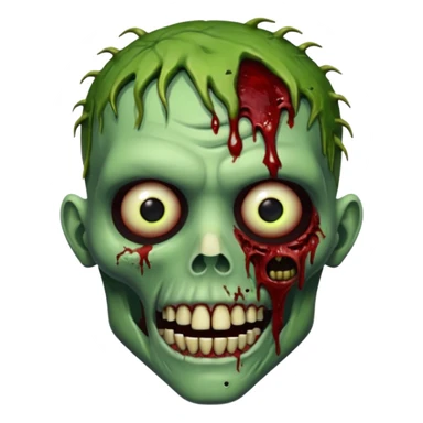 Realistic zombie head, decaying green skin, blood, missing teeth, horror style, no background



 sticker