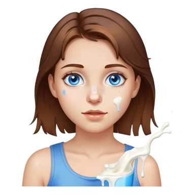 Brown hair blue eyed girl with milk splatter on face sticker