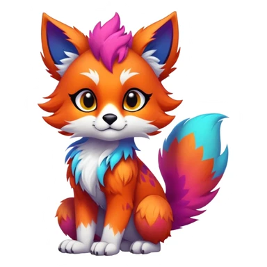 Neon-colored multi-colored cute cool exotic Falvie-Fionbri-fantasy-creature-fursona, full body, with sharp markings sticker