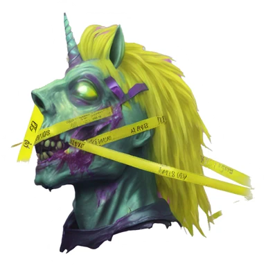 .Zombie_ Vaporwave black holographic oilslick zombie unicorn yellow caution tape and a vinyl sticker
