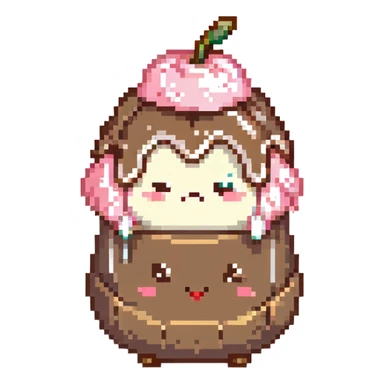 shy pudding with blushing cheeks, cherry on top, creamy soft background sticker