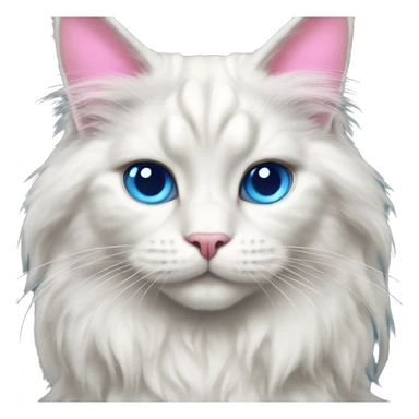 Maine coon White cat with long hair and blue eyes with a pink bow  sticker