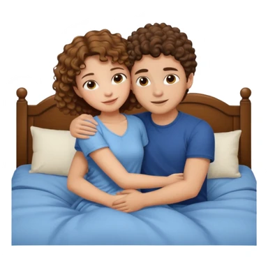 Girl hugging a guy with short curly brown hair on bed sticker