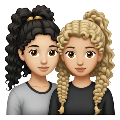 Two best friends, one light skin with curly hair in ponytail and another tan one with long wavy black hair sticker