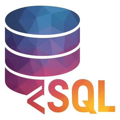 polygonal low-poly style database icon with SQL code symbols sticker