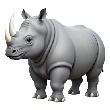 cinematic-rhino-full-body-standing-emoji,white horn, slate grey skin -massive-body-poised-powerfully,-thick-horn-curving-slightly-forward,-head-tilted-dramatically,-rough-grey-hide-covered-in-dust,-simplified-focused-features, sticker