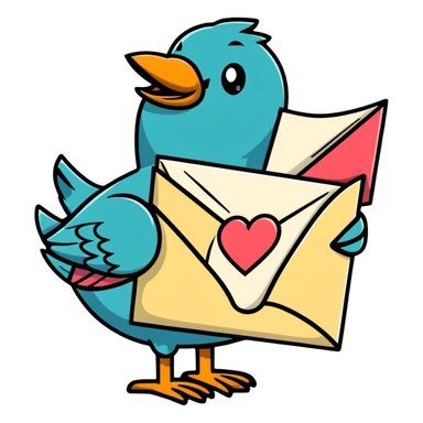 Mayan style bird carrying mail, love letter with heart, envelope with message, all with clean geometric lines sticker