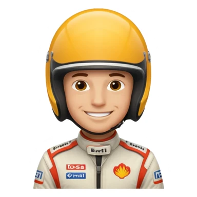 Male F1 racer, helmet on, racing suit sticker