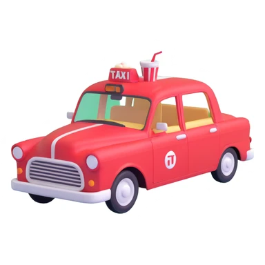 A red taxi cab with a soda fountain on top sticker