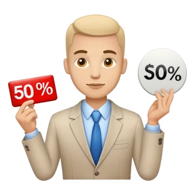 Salesman holding discounts sign sticker