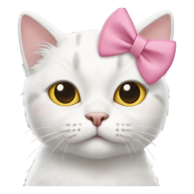 White cat, yellow nose, no mouth, and pink bow holding boba sticker