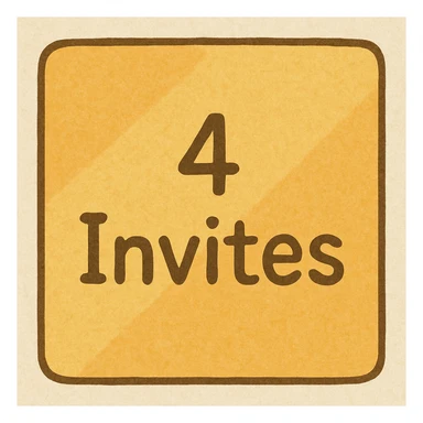 128x128 image with the text '4 Invites' in black, simple font, centered on a diagonal yellow gradient background, no icons, just text and color sticker