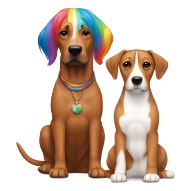white male with rainbow colored hair alongside a brown rhodesian ridgeback sticker