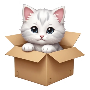  A very cute young kitten cat with one's head tilted to one side poked its paws out of the cardboard big box and placed them on top of it sticker