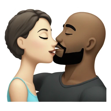 White brunette kissing muscular black bald man with beard sticker