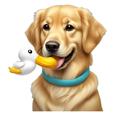 golden retriever with duck plush in his mouth sticker