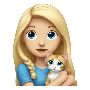 blonde girl with blue eyes holding a calico cat sticker