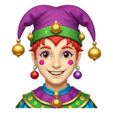 Royal Jester – Smiling trickster with colorful hat and bells sticker