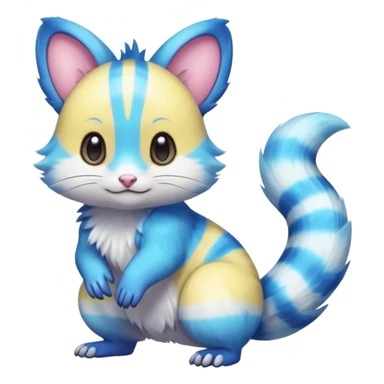 Realistic cute Neon-yellow and neon-cobalt-blue and cyan-gradients Furret-Emolga-Genet-Purrloin-hybrid-fusion (full body) sticker
