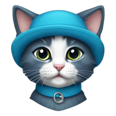 dunkelblaue Babykatze mit türkiser Wollmütze sticker