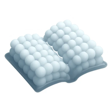 thick open book made entirely of small, very bright white fluffy convex clouds, matte glass style sticker