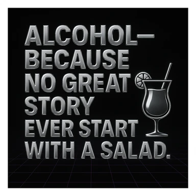 Simplify the vaporwave card: use a minimal neon grid background, one drink icon, and bold chrome text for the quote. Remove extra graphics and keep the color palette clean and limited. sticker