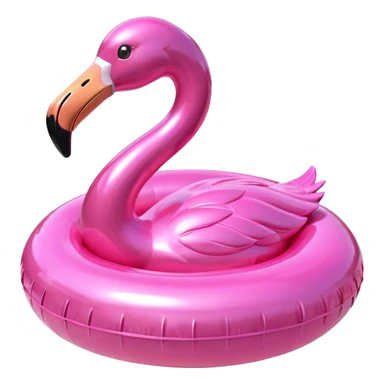 3D render of Pool Flamingo made of shiny inflatable vinyl, visible seam lines, air valve, highly reflective plastic texture, pool toy aesthetic, Apple emoji style, isolated on white background --v 6.0 sticker