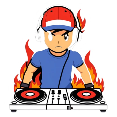Hot handsomeb muscular 6ft tall ash ketchum being a  dj and his music is on fire while men dance sticker