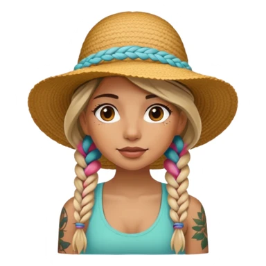 color braided girl with hat and tattooed sticker