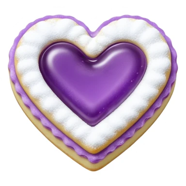 Realistic shortbread cookie in the shape of a heart with Pale Purple color jelly middle filling and sprinkled powder sugar on top. sticker