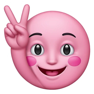 smiling pink emoji, holding up peace sign sticker