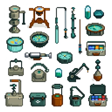 Array of marine geology instruments including magnetometers, ROVs, and sediment sieving equipment sticker