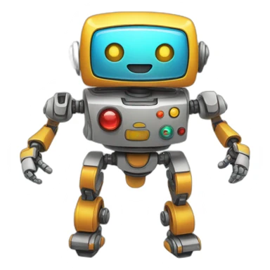 a cheerful multi-colored jumping robot sticker