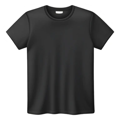 simple black t-shirt with round neck, flat layout, only the garment itself, no human form, plain clothing item on white background sticker