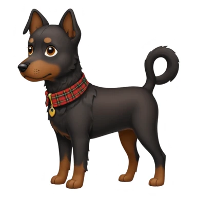 Medium size black dog with tartan collar sticker