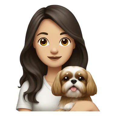 Young dark brunette hair woman with a golden shih tzu in her arms long hair sticker