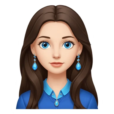 
Create an emoji of a brunette with blue eyes. She should have long hair, stylish clothing, and a friendly facial expression. Add some accessories like earrings or glasses to make the look more interesting. sticker