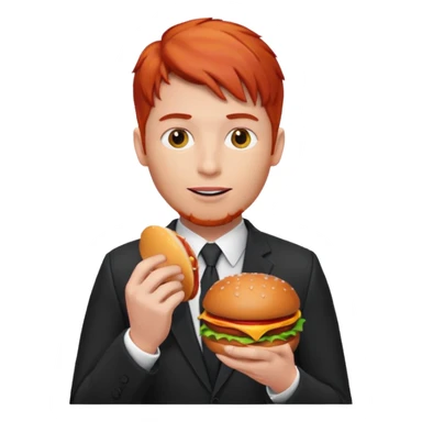 red haired male wearing suit eating hamburger sticker