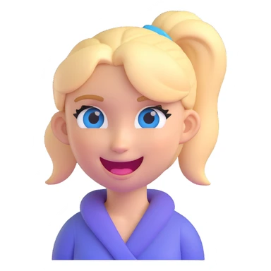 3D emoji of a white girl with blonde hair in a ponytail, blue eyes, winking sticker