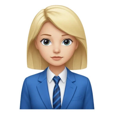 une femme blonde jolie avec une chemise blanche et une veste a manche longues et cravate bleu sticker