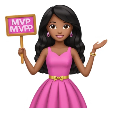 Black barbie, long black  hair, pink dress holding mvp sign  sticker