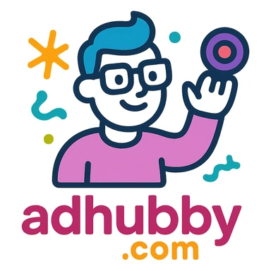 Logo for adhubby.com, a creative multi-agent agency, fun and friendly, suitable for small businesses, features playful elements, modern style, tech-inspired, vibrant colors sticker