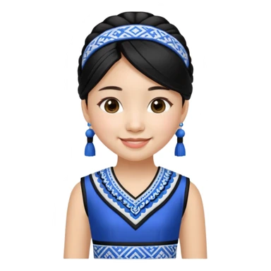 Make a hmong girl emoji in a blue, white, and black Hmong inspired dress sticker