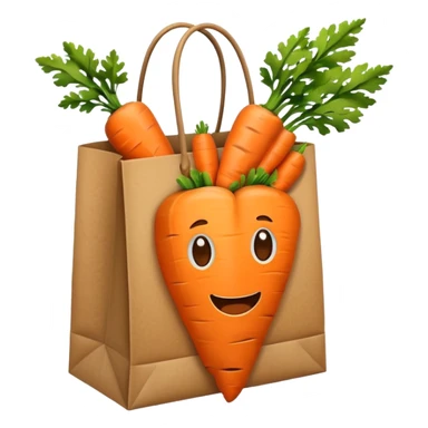 paper shopping bag with carrot inside. Transparent background sticker