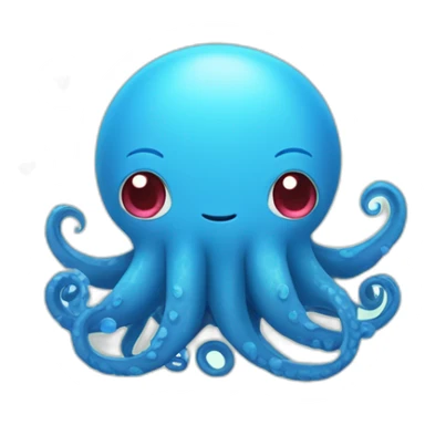 cute blue kraken with adorable face with many hearts sticker