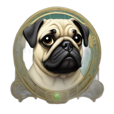 A cyberpunk pug in Art Nouveau style during 1910 sticker
