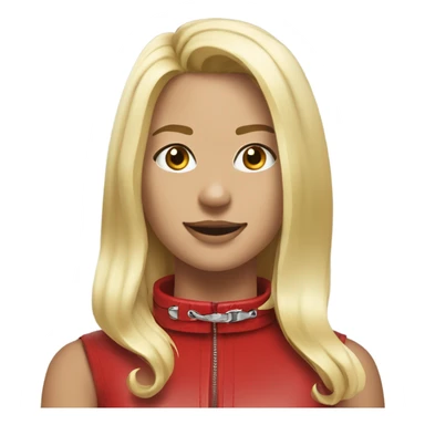 Put a Red leather dog collar on a blond white human female with medium length hair and add a red leash connected to the collar sticker