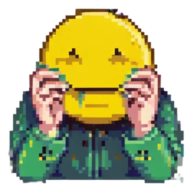 yellow smiley face crying, hands covering face sticker